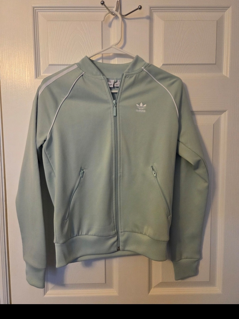 Women's Adidas Pale Mint Green Zip-Front Track Jacket with White Piping